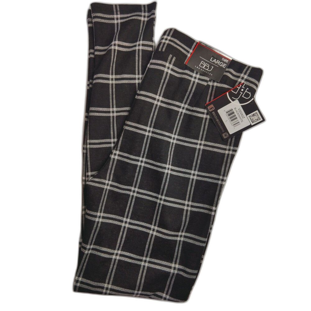 BBJ Los Angeles Black White Plaid Pull On Jegging Ankle Pants Size Large NWT